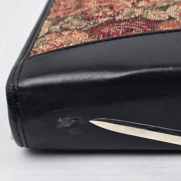 Franklin Covey Black Leather Floral Tapestry Zip Planner Binder Classic - Picture 3 of 16